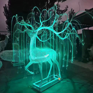 Duckkoko Fantasy Luminous Deer Park Stainless Steel Fiber Optic Deer Animal Shape Lamp