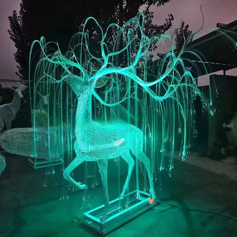 Duckkoko Fantasy Luminous Deer Park Stainless Steel Fiber Optic Deer Animal Shape Lamp