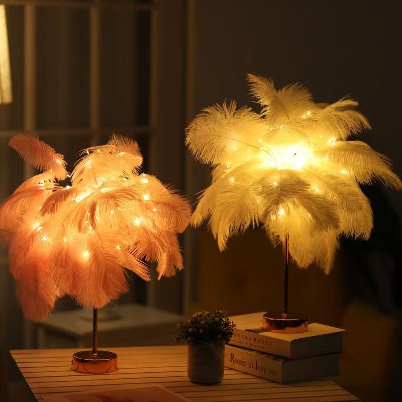 DUCKKOKO 2022 Ostrich Feather Table Lamp, Colored Light, Ironwork Night Light, Remote Control led Dandelion Lamp, Copper Wire Lamp, Remote Control Dimming - Image 3