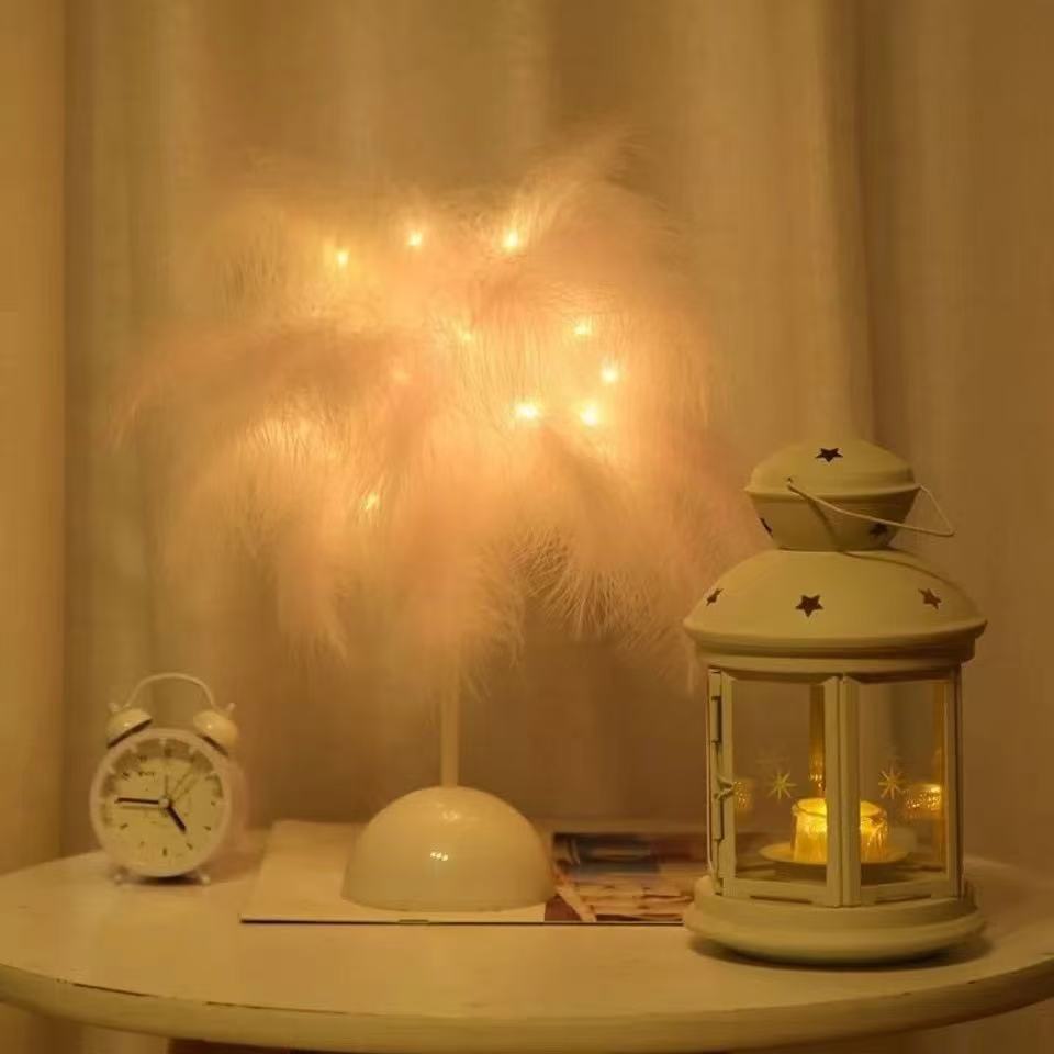 DUCKKOKO 2022 Ostrich Feather Table Lamp, Colored Light, Ironwork Night Light, Remote Control led Dandelion Lamp, Copper Wire Lamp, Remote Control Dimming - Image 4