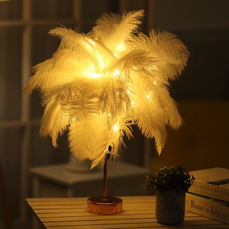 DUCKKOKO 2022 Ostrich Feather Table Lamp, Colored Light, Ironwork Night Light, Remote Control led Dandelion Lamp, Copper Wire Lamp, Remote Control Dimming - Image 6