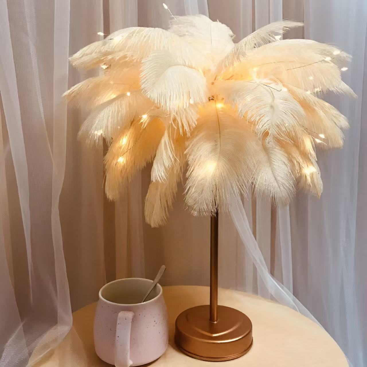 DUCKKOKO 2022 Ostrich Feather Table Lamp, Colored Light, Ironwork Night Light, Remote Control led Dandelion Lamp, Copper Wire Lamp, Remote Control Dimming