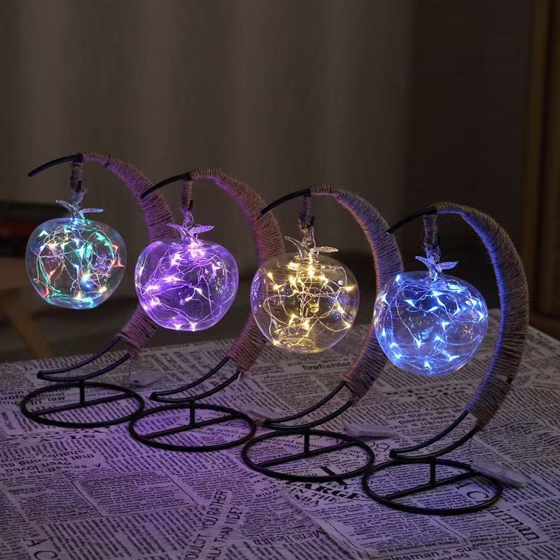 DUCKKOKO LED decorative lamp handmade copper wire lamp apple glass modeling lamp romantic Christmas iron USB night light new style