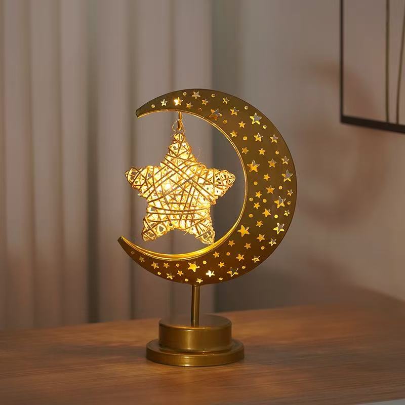 DUCKKOKO cross-border bestseller LED ironwork star Moon round ball night light, festive decoration bedroom table lamp, atmosphere shaped light - Image 2