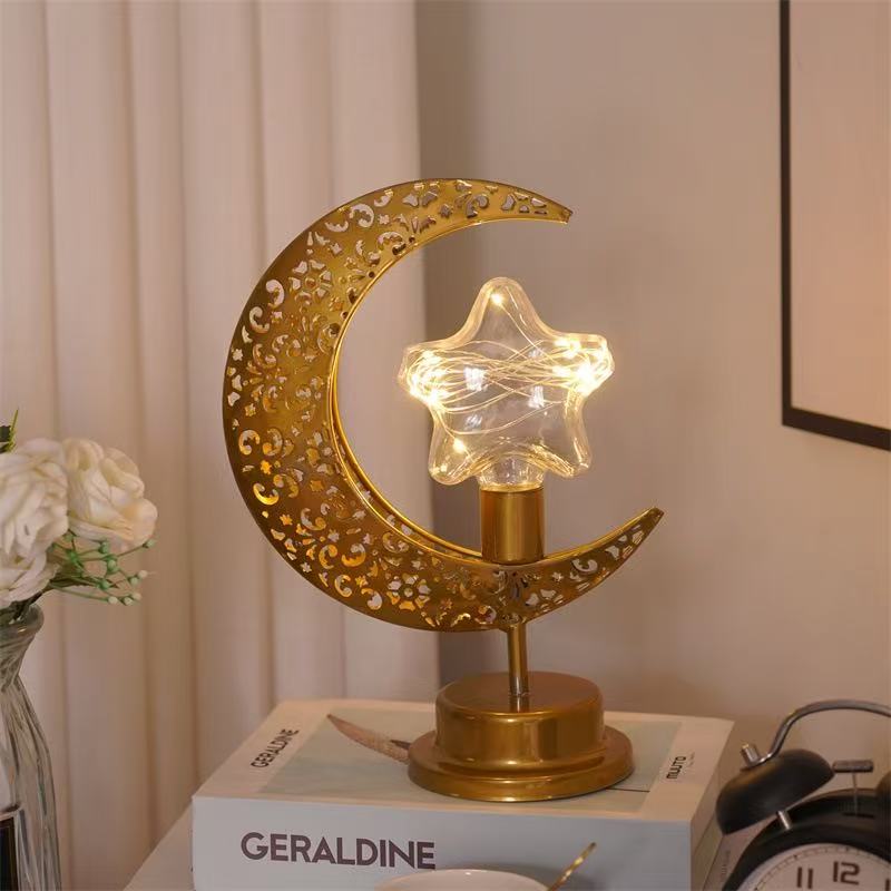 DUCKKOKO cross-border bestseller LED ironwork star Moon round ball night light, festive decoration bedroom table lamp, atmosphere shaped light - Image 3