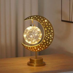 DUCKKOKO cross-border bestseller LED ironwork star Moon round ball night light, festive decoration bedroom table lamp, atmosphere shaped light