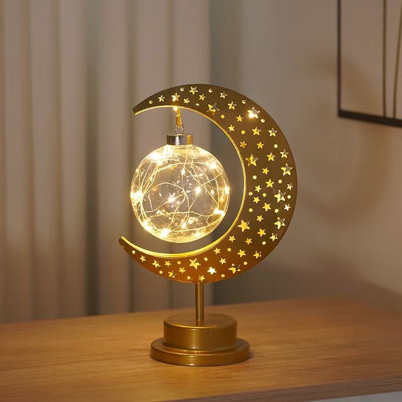 DUCKKOKO cross-border bestseller LED ironwork star Moon round ball night light, festive decoration bedroom table lamp, atmosphere shaped light